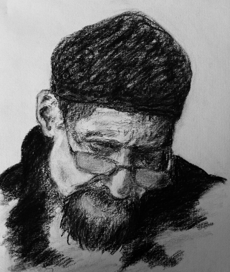 charcoal drawing of Matt near the end